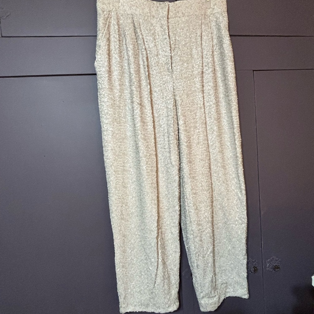 BNWT H&M Cream Sequin Sparkle Pants Women’s Size 14